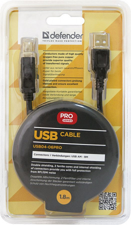 Кабель USB2.0 A>B 1.8M USB04-06PRO 87431 Defender