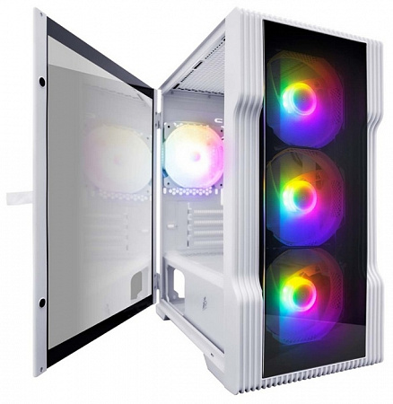 Корпус 1STPLAYER TRILOBITE T3-G-WH-4F1 WHITE (M-ATX,TG,tempered glass,fans controller,4x120mm LED fa