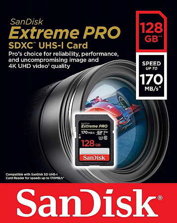 Карта памяти Secure Digital Card (SD) 128Gb SanDisk SDXC Class 10 V30 UHS-I U3 Extreme PRO 170MB/s
