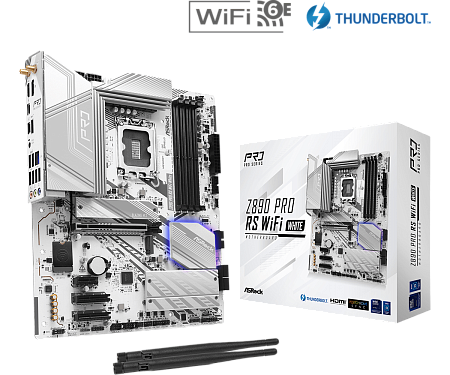 Материнская плата S1851 ATX ASROCK Z890 PRO RS WiFi White (4xDDR5-5600 МГц, 1xPCI-Ex16, 4xM.2)