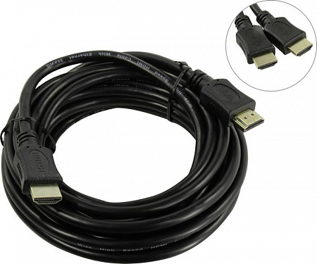 Кабель HDMI C-HM-HM-5M Wize,5м,v.2.0,19M/19M,позол-.разъемы,экран,черный,пакет