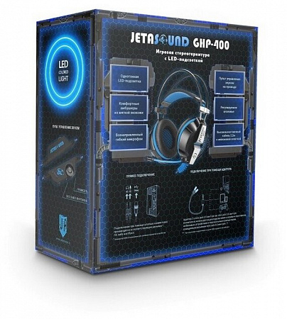 Игровая стереогарнитура с LED-подсветкой Jet.A GHP-400 чёрно-синяя