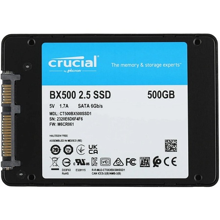 Накопитель SSD SATAIII 2.5" Crucial BX500 (R/W - 550/500 MB/s) CT500BX500SSD1