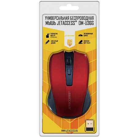 Беспроводная мышь Jet.A Comfort OM-U36G красная (800/1200/1600 dpi, 3 кнопки, USB)
