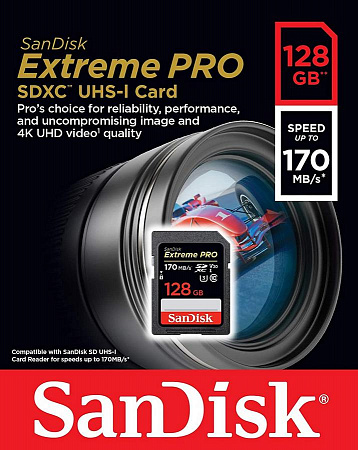 Карта памяти Secure Digital Card (SD) 256Gb SanDisk SDXC Class 10 V30 UHS-I U3 Extreme PRO 170MB/s