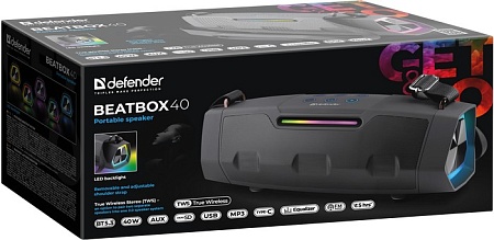Портативная колонка Defender Beatbox 40 40Вт, BT/FM/USB/TF/AUX/TWS