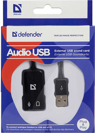 Внешняя звуковая карта DEFENDER Audio USB - 2х3,5 мм jack, 0.1 м