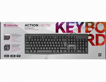 Проводная клавиатура Defender Action HB-719 RU,черный,мультимедиа