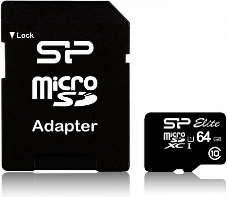 Карта памяти MicroSD 64Gb Silicon Power class 10 UHS-I с адаптером