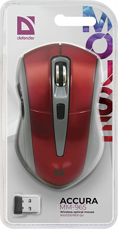Беспроводная оптическая мышь Defender Accura MM-965 красный, 6 кнопок, 800-1600dpi