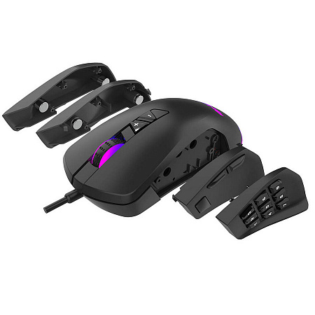 Игровая мышь Hiper Quantum Q-M2 черная (USB,9кнопок,6400 dpi,RGB,сменные панели)