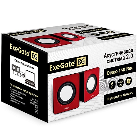 Акустическая система 2.0 ExeGate Disko 140 red (питание USB,2x3W (6W RMS) 100-20000Hz)