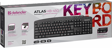 Клавиатура Defender Atlas HB-450RU, черная, М/М, 124кнопок