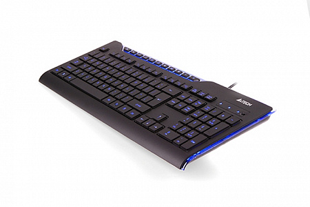 Клавиатура A4Tech KD-800L, black USB, синяя подсветка символов, слим,11 доп клавиш