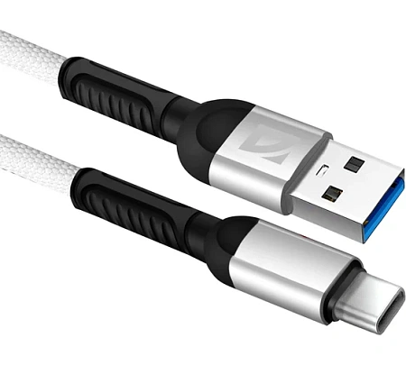 Кабель для зарядки и передачи данных Defender USB кабель F167 TypeC, white, 1м, 2.4А, ткань