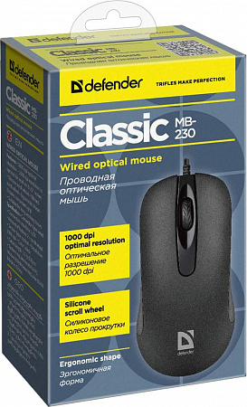 Проводная оптическая мышь DEFENDER Classic MB-230 4кнопки,1000/1200dpi,черный