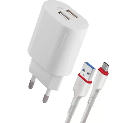 Сетевое ЗУ DEFENDER UPC-24 2xUSB,5V/2.1А,кабель Type-C