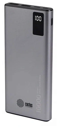 Powerbank мобильный аккумулятор Cactus CS-PBFSLT-10000 10000mAh 4.5A 2xUSB-A/USB-C серый