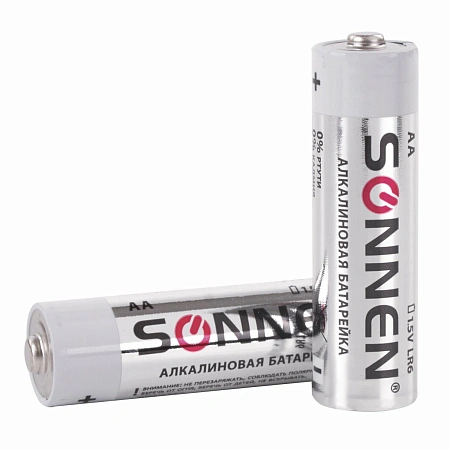 Батарейки КОМПЛЕКТ 2шт, SONNEN Super Alkaline, АА(LR6,15А), алкалиновые, пальчиковые, 451093