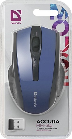Беспроводная оптическая мышь Defender Accura MM-665 , синий 4 кнопки, 1200dpi