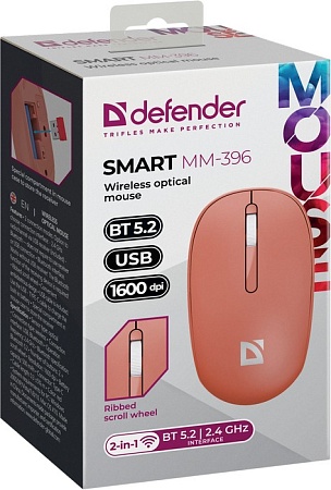 Беспроводная оптическая мышь DEFENDER Smart MM-396 Крас,3к,2.4G+BT,500мАч,1600dpi
