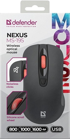 Беспроводная оптическая мышь DEFENDER Nexus MS-195 черный,4 кнопки,800-1600 dpi