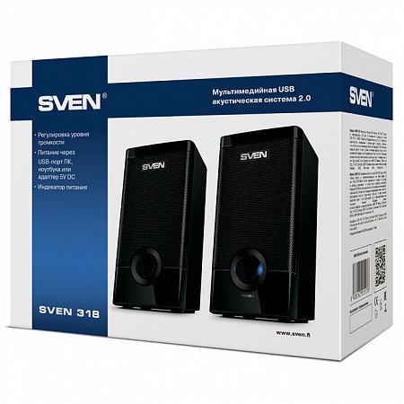 Колонки SVEN 318 черный,2.0 (2x2.5 Вт (RMS), USB, чёрный)
