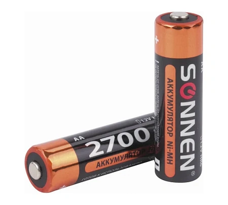 Батарейки аккумуляторные Ni-Mh пальчиковые АА (HR6) 2700mAh, SONNEN, 454235