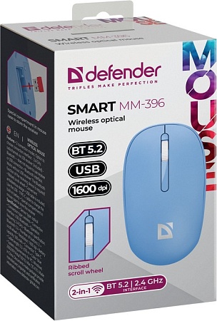 Беспроводная оптическая мышь DEFENDER Smart MM-396 Син,3кн,2.4G+BT,500мАч,1600dpi Беспроводная оптическая мышь DEFENDER Smart MM-396 Син,3кн,2.4G+BT,500мАч,1600dpi