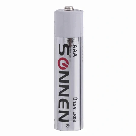 Батарейки КОМПЛЕКТ 4 шт, SONNEN Alkaline, AAA (LR03, 24А), алкалиновые, мизинчиковые, 451088