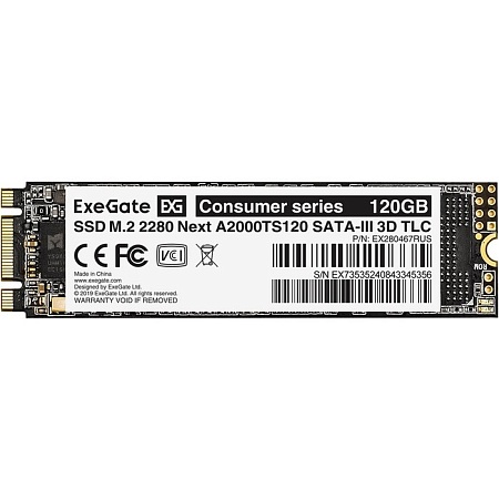 Накопитель SSD M.2 120GB ExeGate NextPro A2000TS120 (SATA-III,22x80mm,3D TLC)