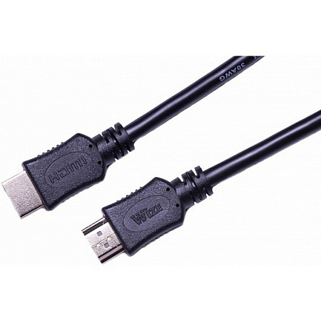 Кабель HDMI-HDMI WIZE,0.5m,V.2 19M/19M,позол. разъемы,экран,черный