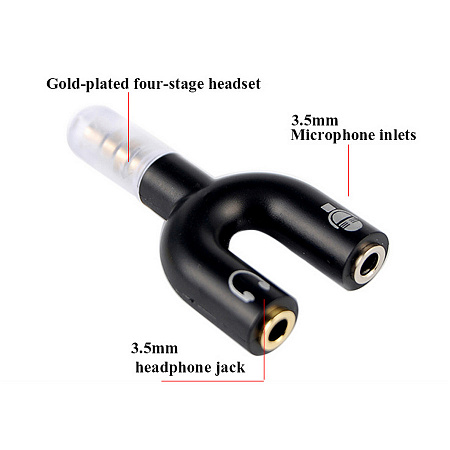 Аудио адаптер ORIENT C775, для наушников с микрофоном 2xjack 3.5 mm ->jack 3.5mm (4-pole), черный