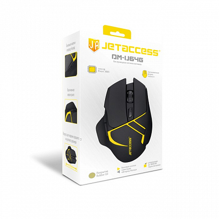 Беспроводная мышь Jet.A Comfort OM-U64G чёрно-желтая (800/1200/1600dpi,6 кнопок,USB)
