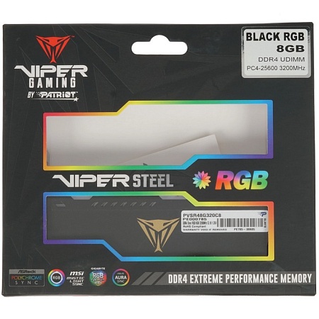 DIMM DDR4 8192Mb PC25600 DDR4-3200 Patriot Viper Steel RGB, CL18, 1.35V