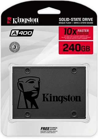 Накопитель SSD 2,5" SATAIII 240Gb Kingston SSD A400 (3D TLC,500/350MB/s,TBW 80,DWPD 0.3 (3 года)
