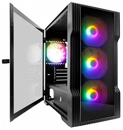 Корпус 1STPLAYER TRILOBITE T3-G-BK-4F1 BLACK (M-ATX,TG,tempered glass,fans controller,4x120mm LED fa