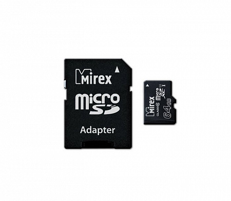 Карта памяти MicroSD 64Gb Mirex SDXC Class 10 UHS-I (SD адаптер)