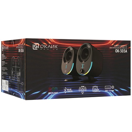 Колонки Oklick OK-303A 2.0 черный 20Вт BT Колонки Oklick OK-303A 2.0 черный 20Вт BT