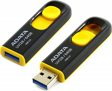 USB-флеш-накопитель 64Gb A-DATA UV128, USB 3.0, черный/желтый