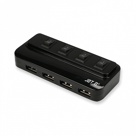 USB-концентратор Jet.A JA-UH15, чёрный (4 порта USB 2.0, с выключателями портов)