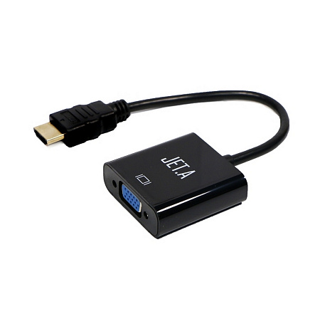 Адаптер HDMI-VGA Jet.A JA-HV02 чёрный (кабель 23см,в комплекте аудиокабель mini Jack-mini Jack 0.5м)