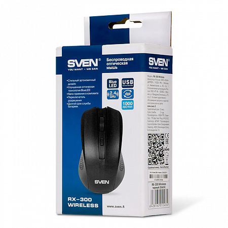 Мышь оптическая беспроводная SVEN RX-300 Black, USB