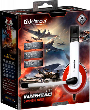 Игровая гарнитура DEFENDER Warhead G-120 красный + белый, кабель 2 м