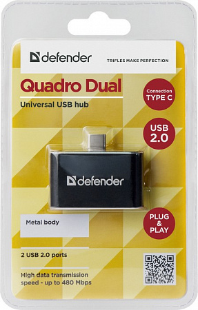 USB-концентратор Defender Quadro Dual USB3.1 TYPE C - USB2.0, 2порта