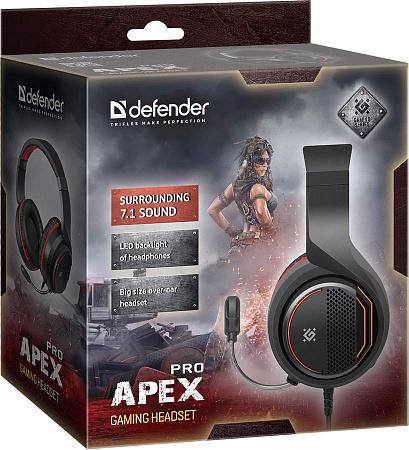 Игровая гарнитура Defender Apex Pro объемный звук 7.1, кабель 1.8м