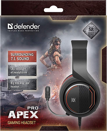 Игровая гарнитура Defender Apex Pro объемный звук 7.1, кабель 1.8м