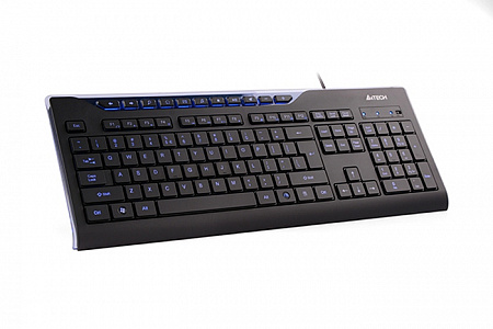 Клавиатура A4Tech KD-800L, black USB, синяя подсветка символов, слим,11 доп клавиш