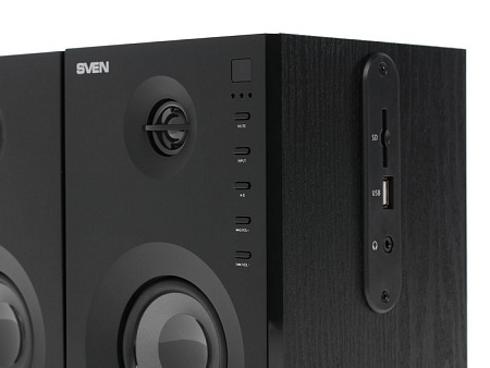 Колонки Sven SPS-615 2.0 (2x10W, USB/SD, ПДУ, Bluetooth) дерево, black Колонки Sven SPS-615 2.0 (2x10W, USB/SD, ПДУ, Bluetooth) дерево, black