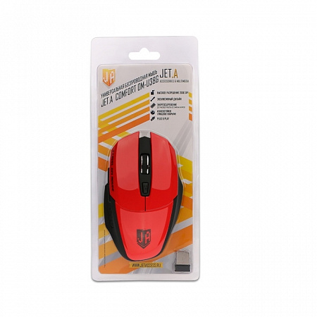 Беспроводная мышь Jet.A Comfort OM-U38G красная (1200/1600/2000dpi, 5 кнопок, USB)